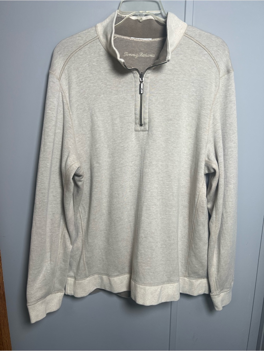 Tommy Bahama Men’s Beige/Oatmeal 1/4 Zip Mock Neck Knit Pullover Sweatshirt